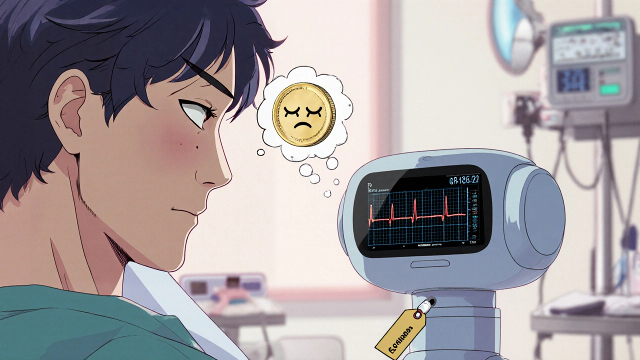Companion robot monitors a recovering patient, displaying ECG QT interval and sedation signs.