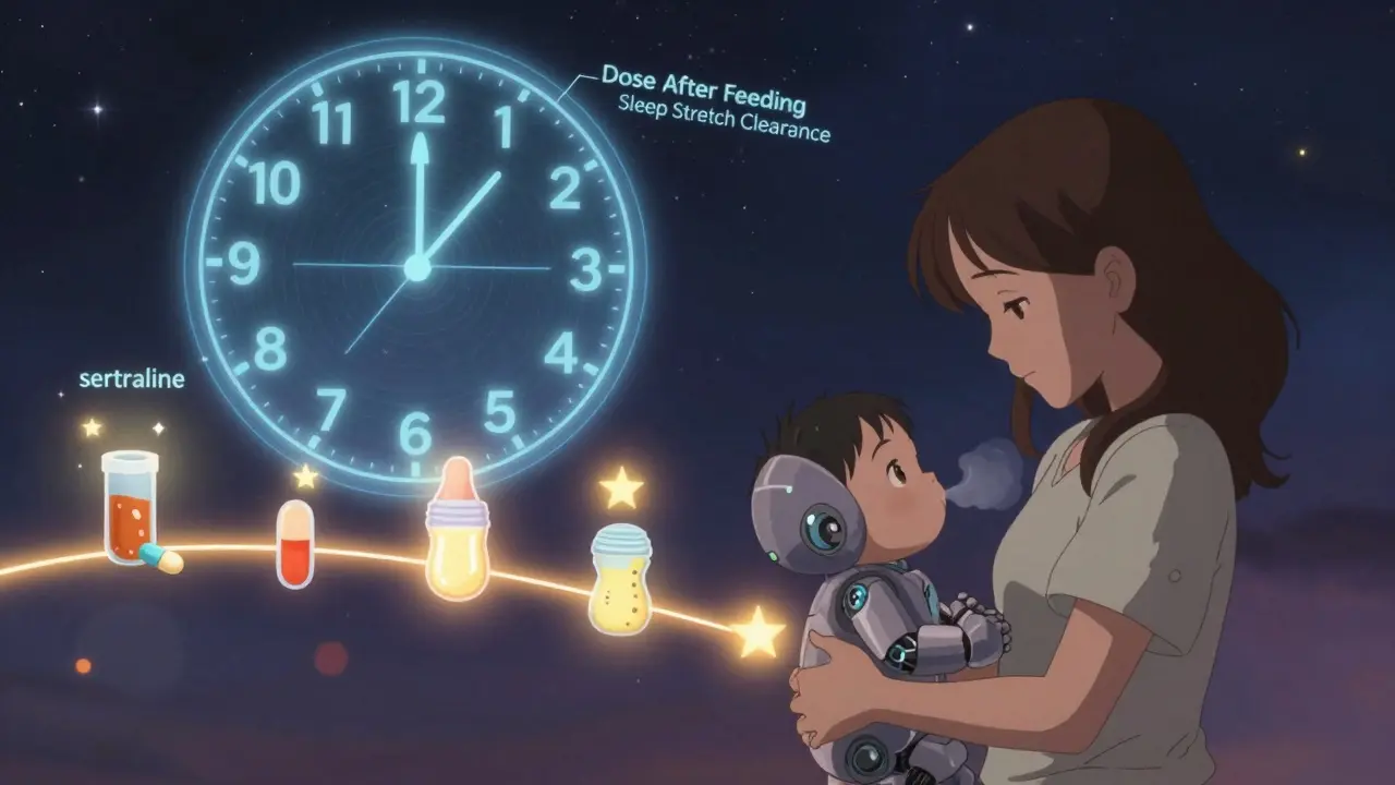 A mother and baby robot are connected by a glowing timeline showing safe drug metabolism under a starry night sky.