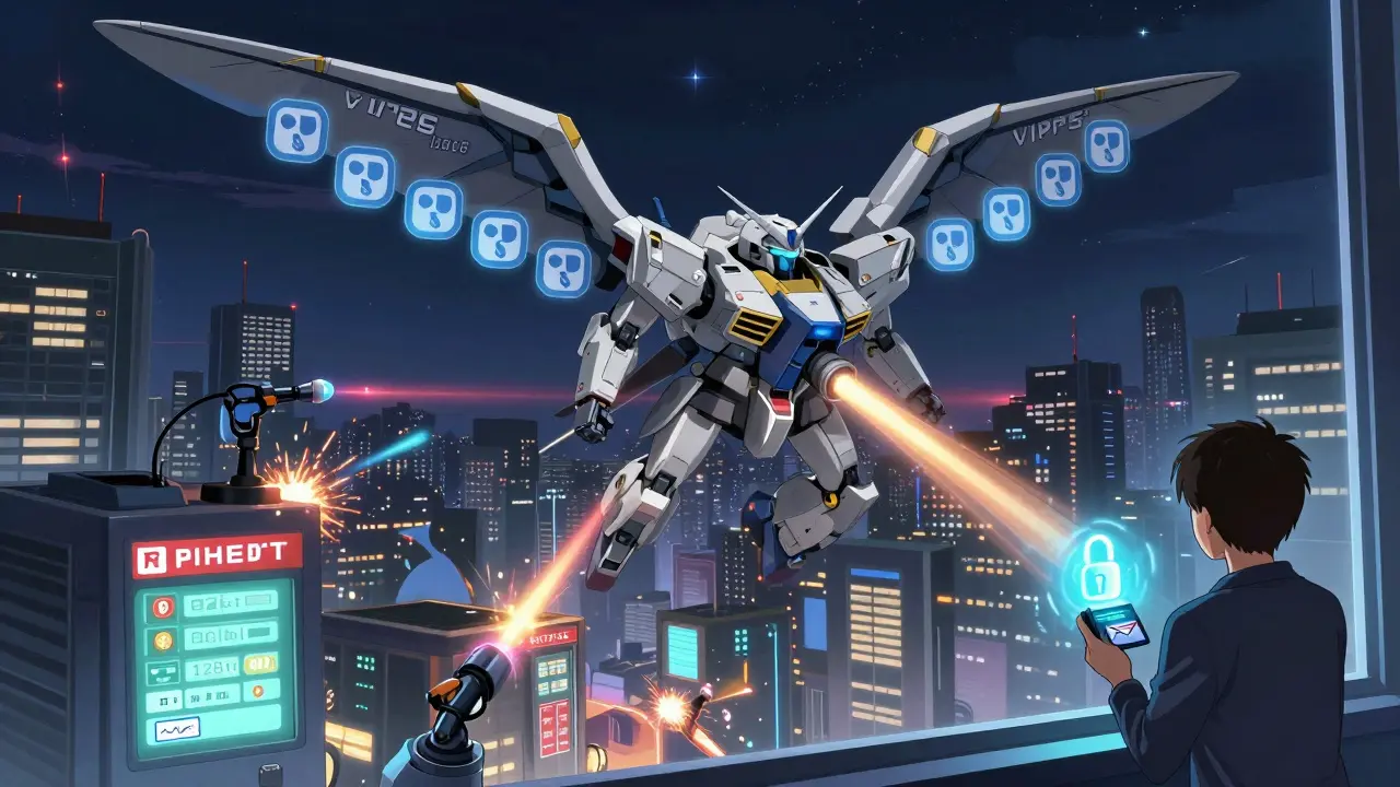 A VIPPS-certified drone dismantles fake pharmacies as a user watches safely from below.