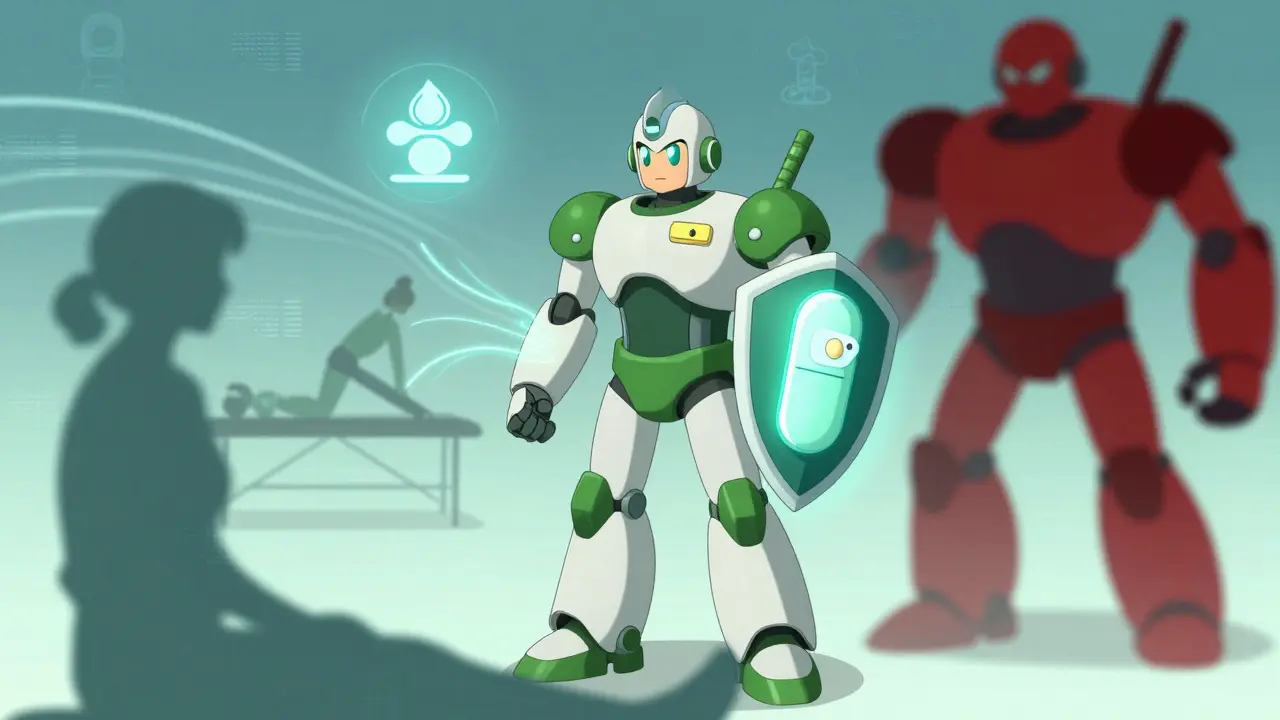 Healing robot protecting patient with safe pain relief methods