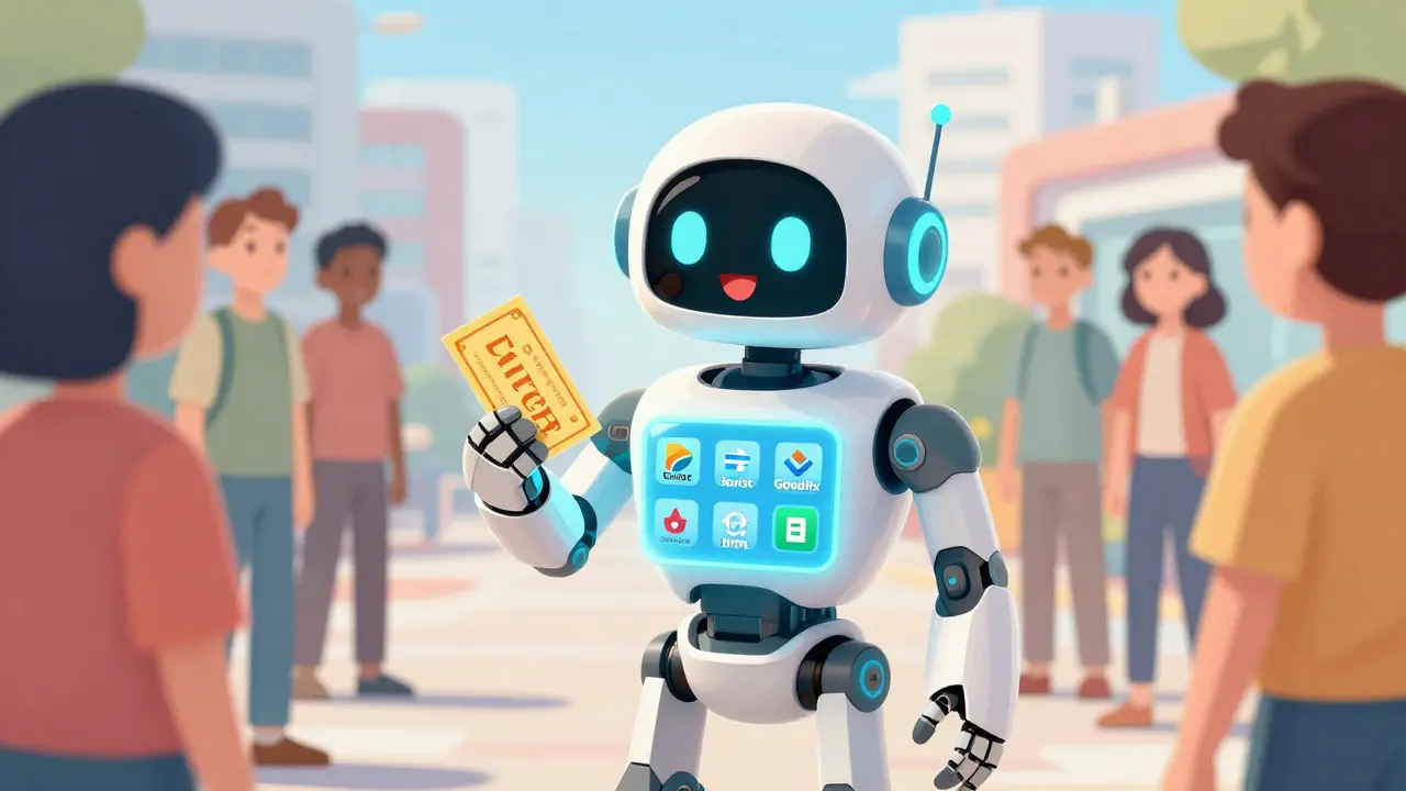 Robot assistant distributing discount coupons