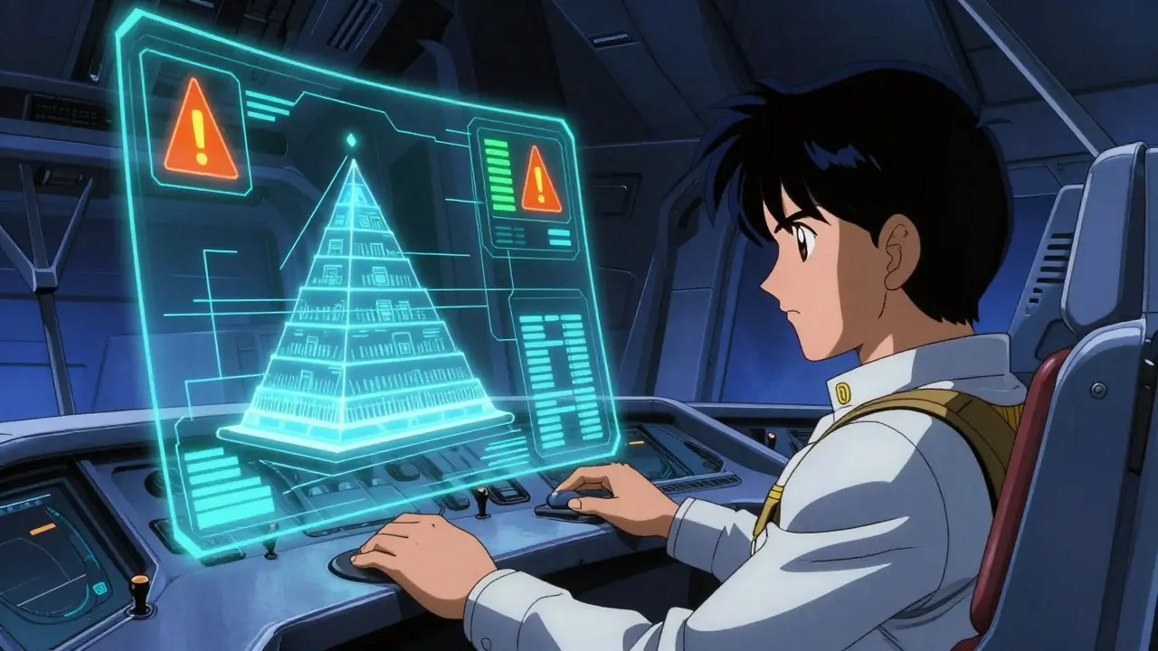 Robot pilot analyzing insurance tiers in cockpit