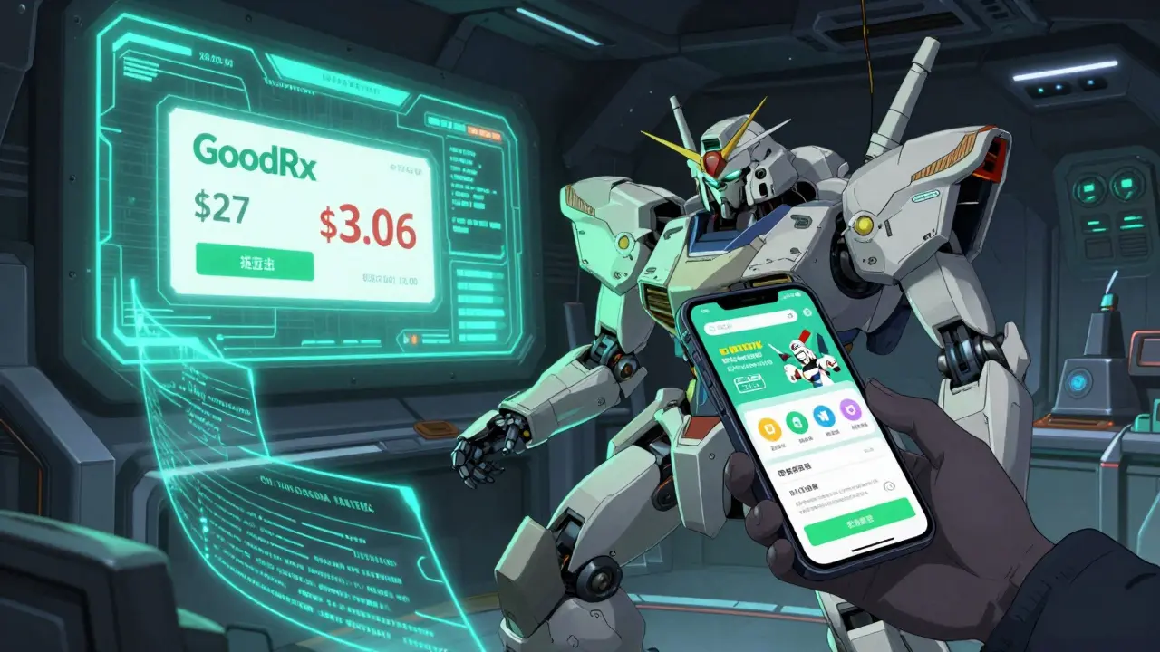 Futuristic robot using a discount app to slash medication prices