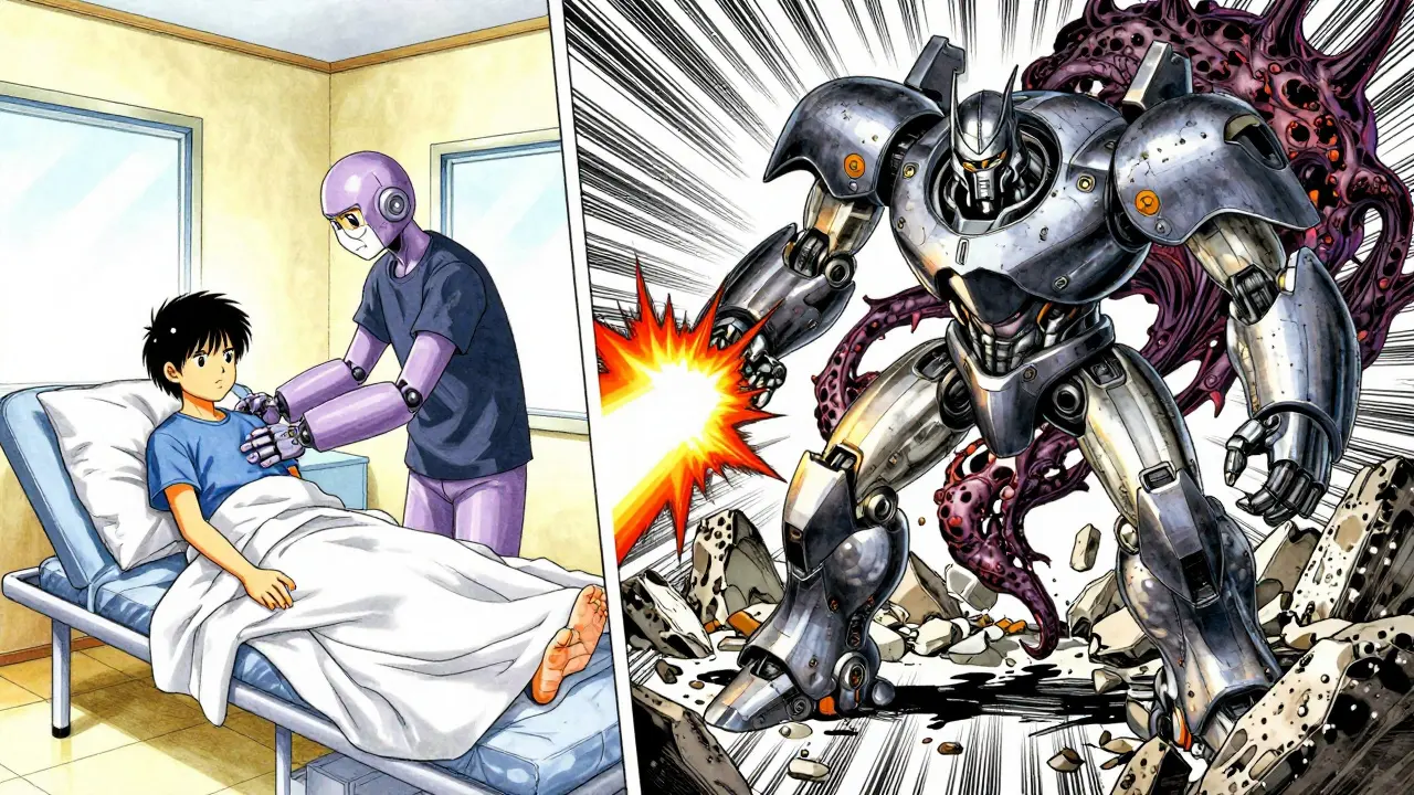 Small robot for mild care vs giant mech fighting cancer
