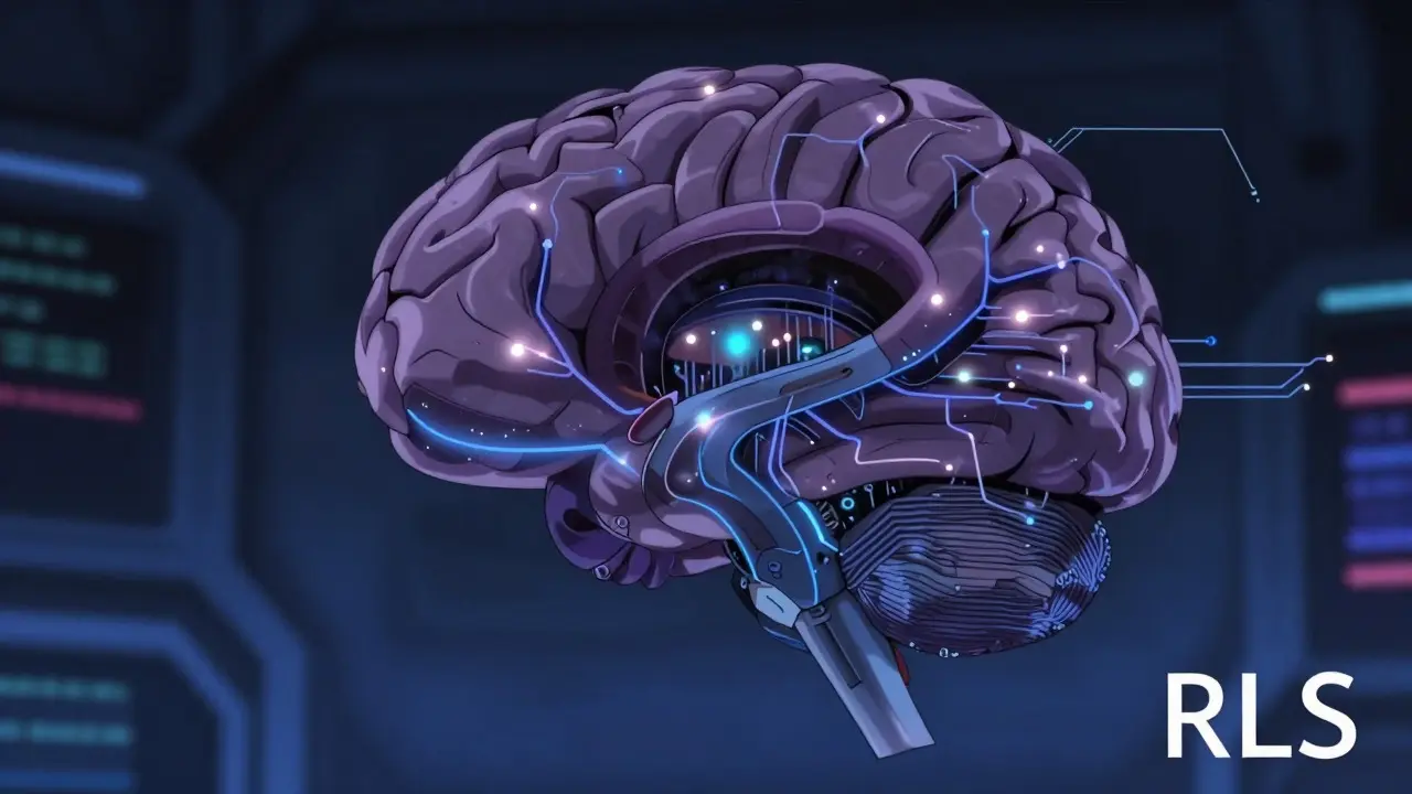 Futuristic brain diagram showing dopamine dysfunction and neural circuits in anime style