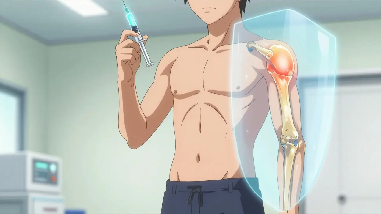 Anime character holding a glowing syringe with a protective energy shield