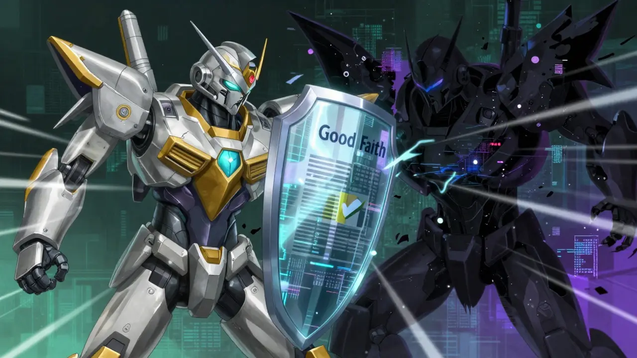 Anime style battle scene featuring a silver robot defending against a glitching shadowy antagonist