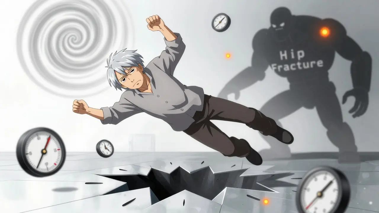 Elderly person stumbling in super robot style anime art